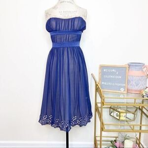 BCBG Paris Blue Strapless Chiffon Dress